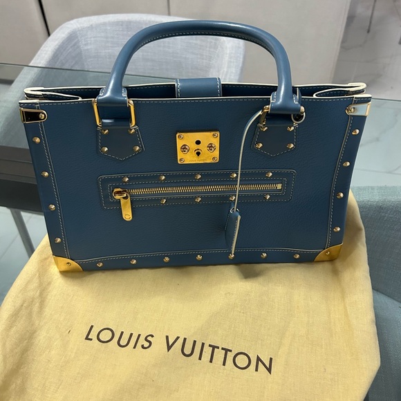 Louis Vuitton Handbags - Louis Vuitton Cuir Suhali Blue and Gold Satchel with Trunk-Style Design